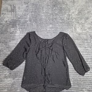 BCX Black Polka dot sheer sleeve Blouse size XL